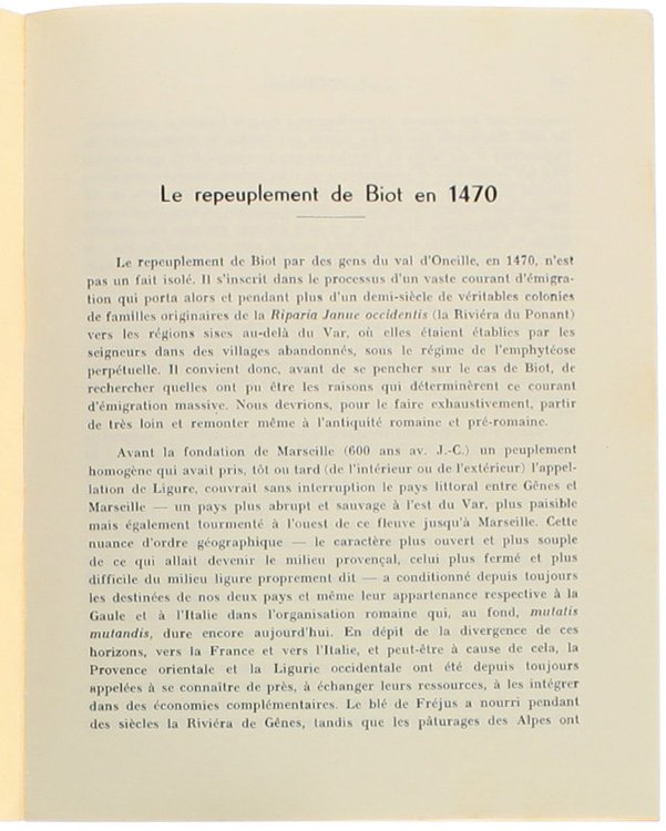 LE REPEUPLEMENT DE BIOT EN 1470.