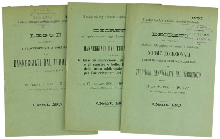 LEGGE E DECRETI A SOLLIEVO DEI DANNEGGIATI DAL TERREMOTO DEL …