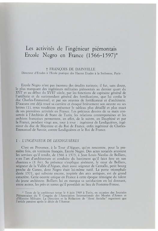 LES ACTIVITES DE L'INGENIEUR PIEMONTAIS ERCOLE NEGRO EN FRANCE (1566-1597)