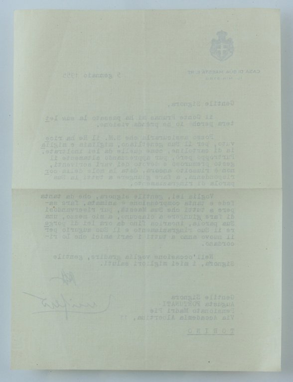 LETTERA DATTLOSCRITTA DI FALCONE LUCIFERO CON FIRMA AUTOGRAFA 1955