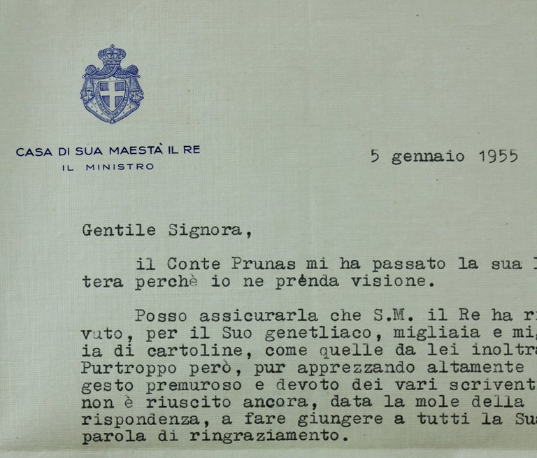 LETTERA DATTLOSCRITTA DI FALCONE LUCIFERO CON FIRMA AUTOGRAFA 1955