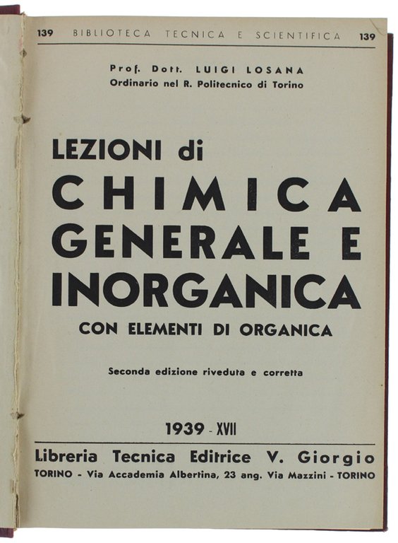 LEZIONI DI CHIMICA GENERALE E INORGANICA con elementi di organica