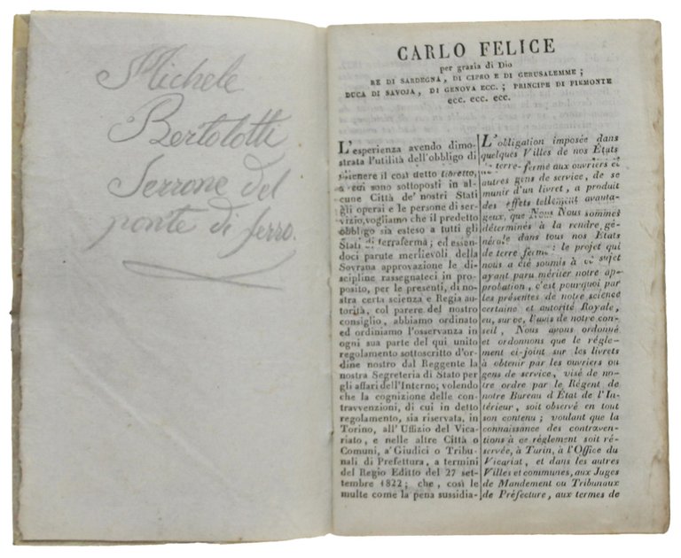 LIBRETTO DI LAVORO Rilasciato ad Asti 1/8/1843