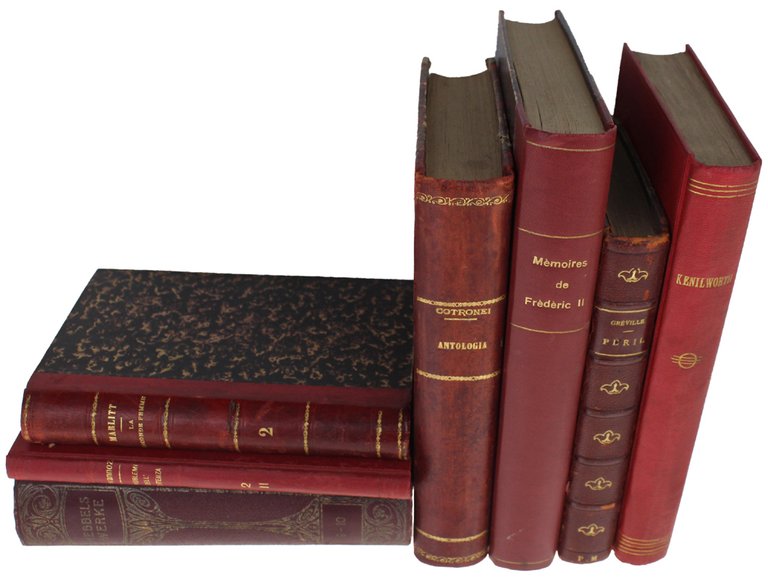 LIBRI ANTICHI con DORSI ROSSI: lotto di 7 volumi con …