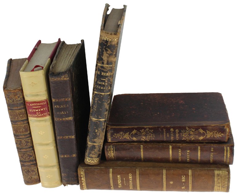 LIBRI ANTICHI con PREGIATE LEGATURE IN PELLE: lotto di 7 …