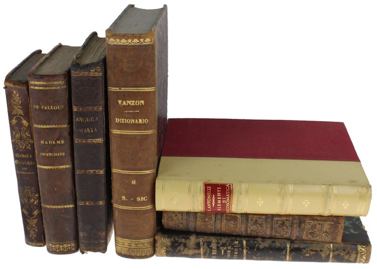 LIBRI ANTICHI con PREGIATE LEGATURE IN PELLE: lotto di 7 …