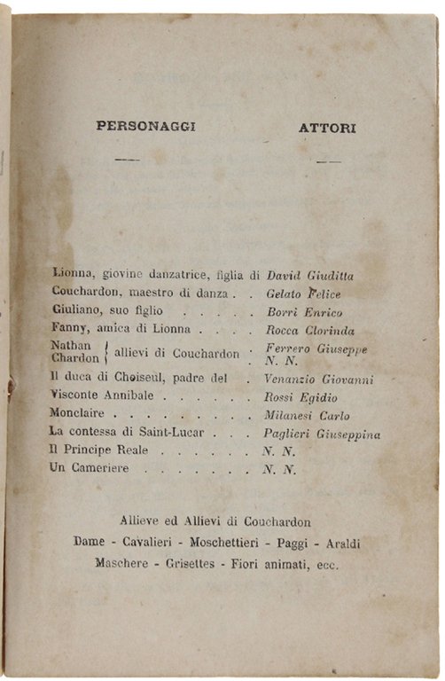 LIONNA o LA VITA PARIGINA. Ballo in 6 quadri.riprodotto da …
