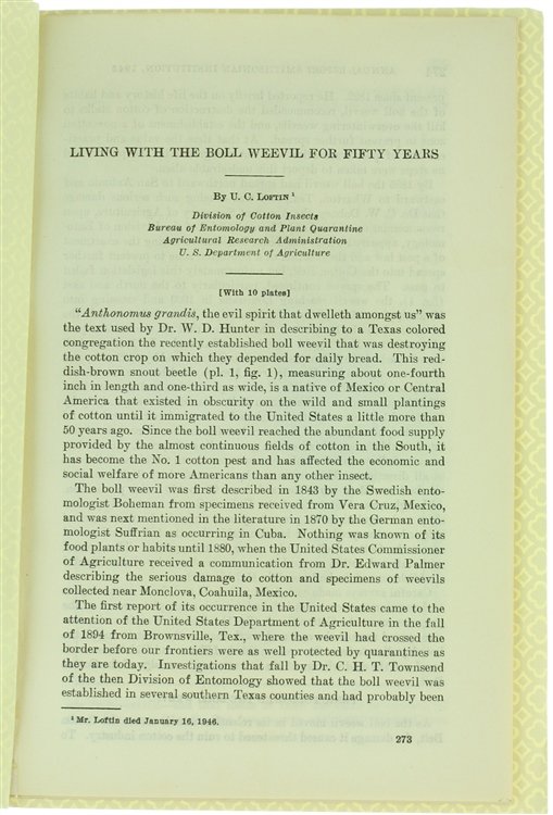 LIVING WITH THE BOLL WEEVIL FOR FIFTY YEARS.