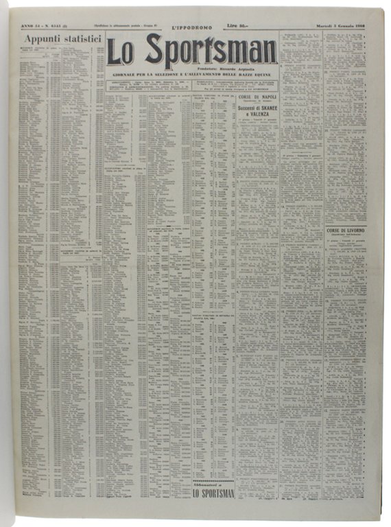 LO SPORTSMAN - l'Ippodromo. Anno 1960 completo. Giornale per la …