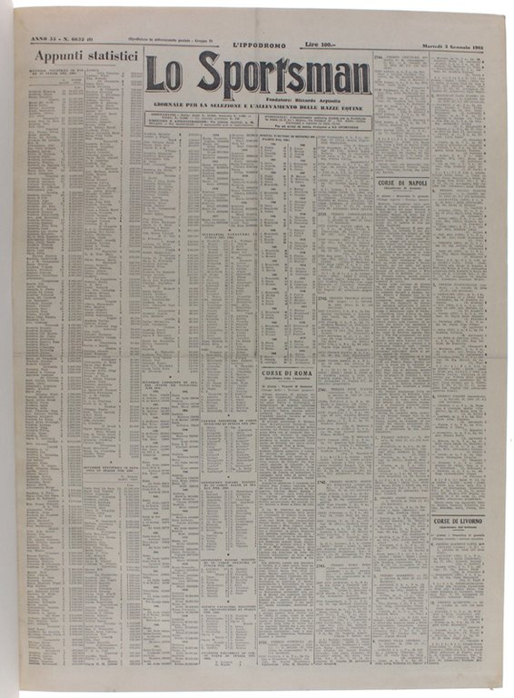 LO SPORTSMAN - l'Ippodromo. Anno 1961 completo. Giornale per la …