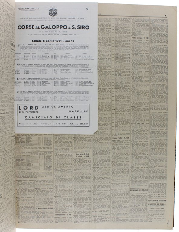 LO SPORTSMAN - l'Ippodromo. Anno 1961 completo. Giornale per la …
