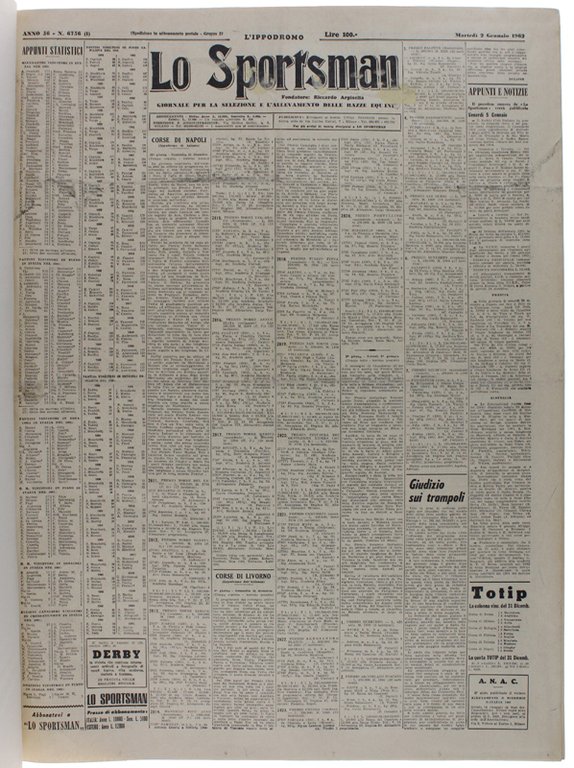 LO SPORTSMAN - l'Ippodromo. Anno 1962 completo. Giornale per la …