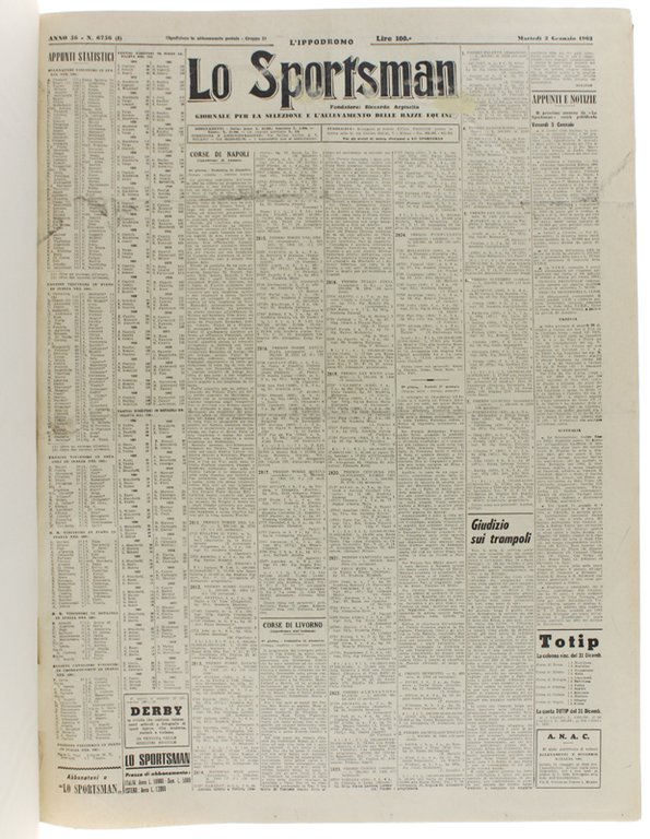 LO SPORTSMAN - l'Ippodromo. Anno 1962 completo. Giornale per la …