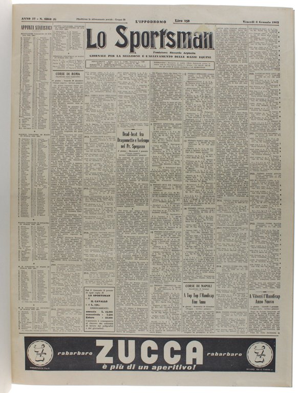 LO SPORTSMAN - l'Ippodromo. Anno 1963 completo. Giornale per la …