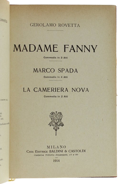 MADAME FANNY Commedia in 3 atti - Marco Spada. Commedia …