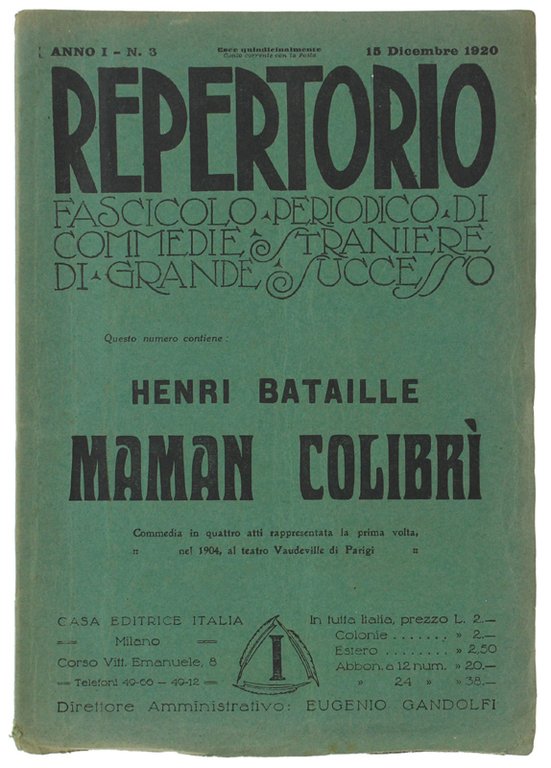 MAMAN COLIBRI'. REPERTORIO. Anno I - N. 3. 15 Dicembre …