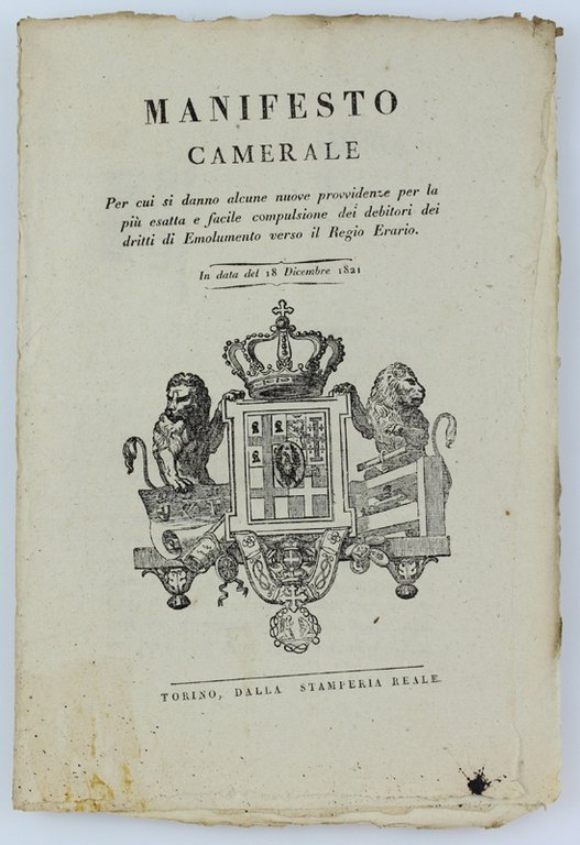 MANIFESTO CAMERALE Per cui si danno alcune nuove provvidenze per …