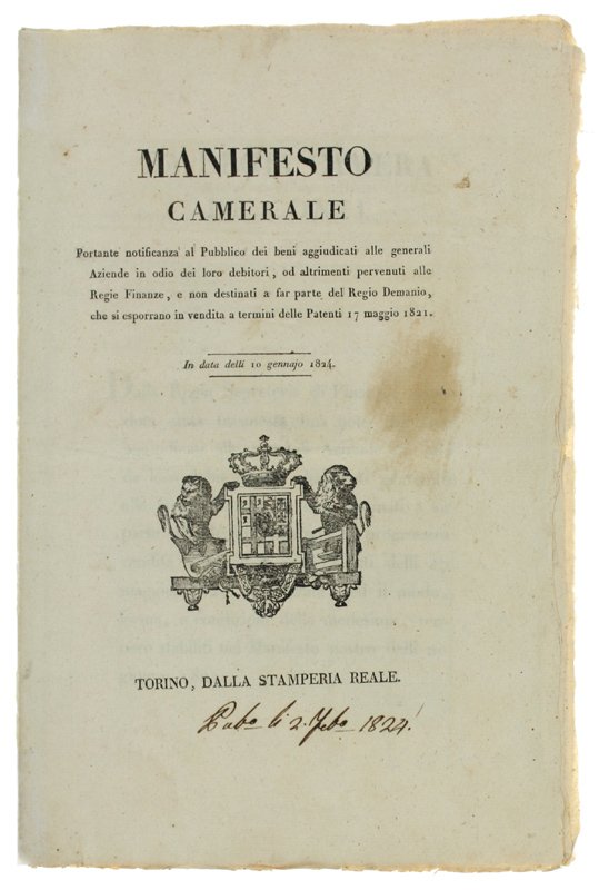 MANIFESTO CAMERALE portante notificanza al Pubblico dei beni aggiudicati alle …