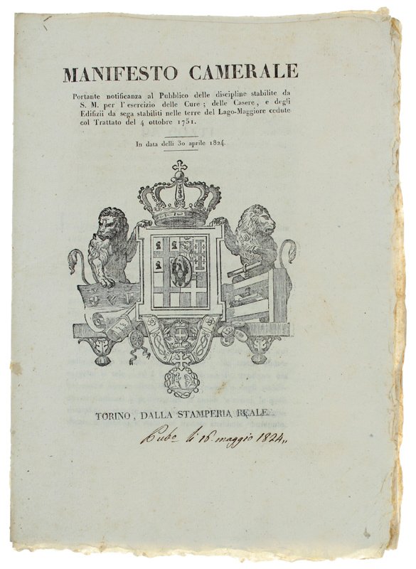 MANIFESTO CAMERALE portante notificanza al Pubblico delle discipline stabilite da …