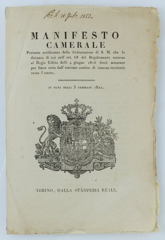 MANIFESTO CAMERALE Portante notificanza della dichiarazione di S.M. che la …