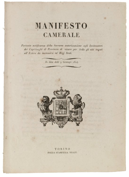 MANIFESTO CAMERALE Portante notificanza della Sovrana autorizzazione agli Insinuatori dei …