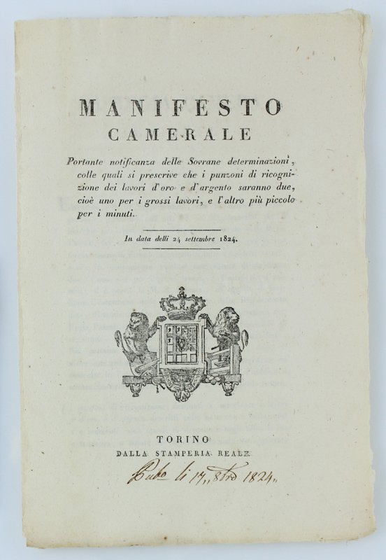 MANIFESTO CAMERALE Portante notificanza delle Sovrane determinazioni, colle quali si …