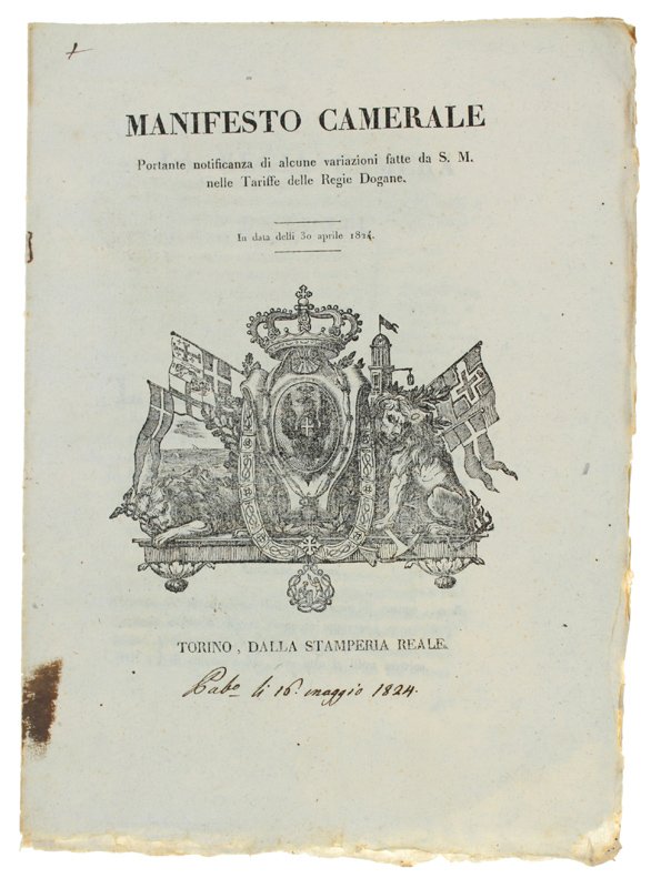MANIFESTO CAMERALE portante notificanza di alcune variazioni fatte da S.M. …