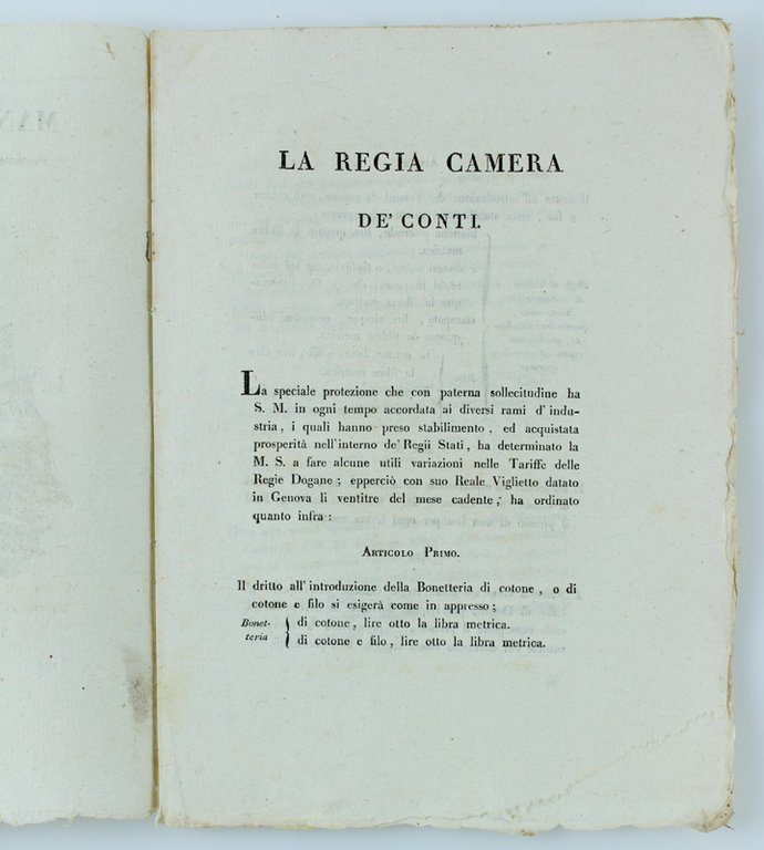 MANIFESTO CAMERALE portante notificanza di alcune variazioni fatte da S.M. …