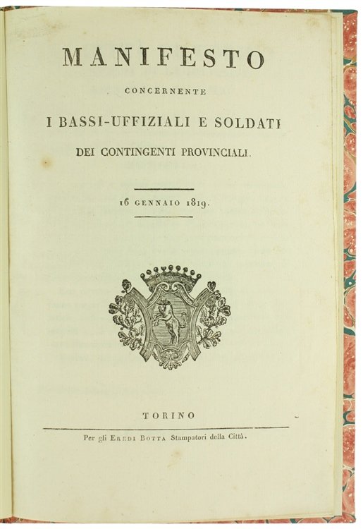 MANIFESTO concernente i BASSI-UFFIZIALI E SOLDATI dei Contingenti provinciali - …