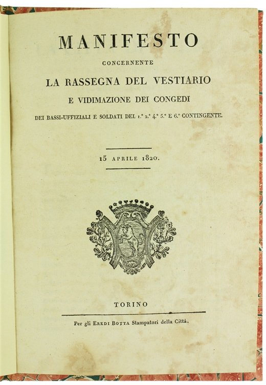 MANIFESTO concernente la rassegna del vestiario e vidimazione dei congedi …
