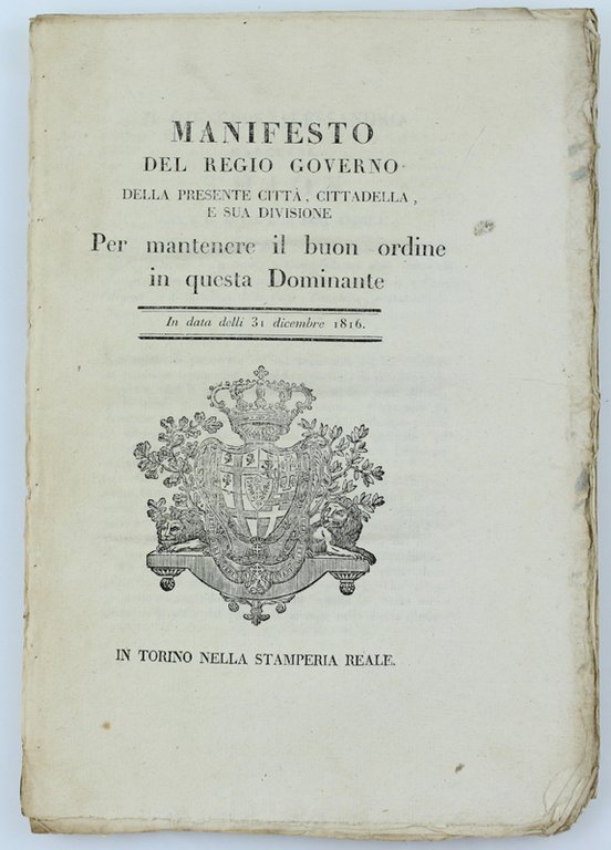MANIFESTO DEL REGIO GOVERNO DELLA PRESENTE CITTA', CITTADELLA, E SUA …