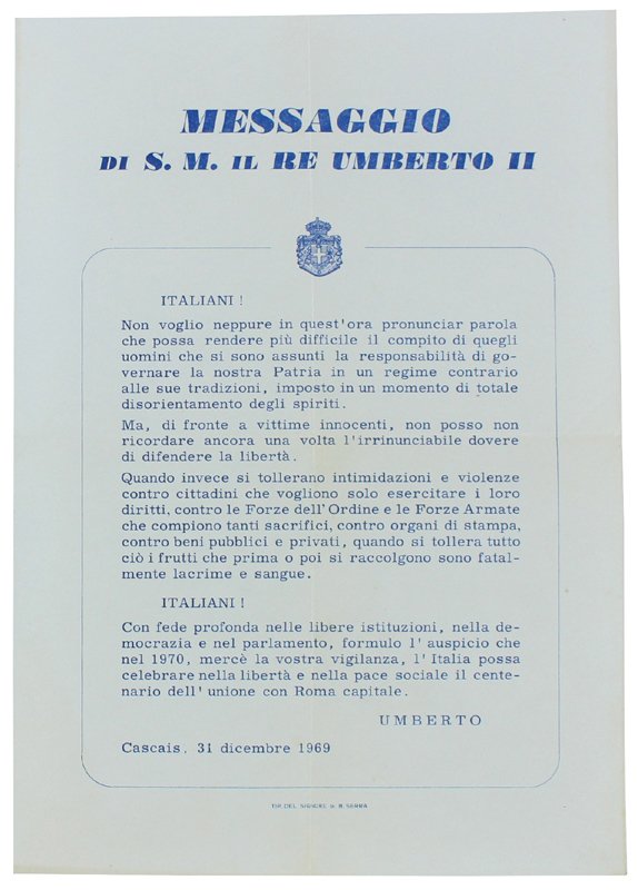 MESSAGGIO DI S.M. IL RE UMBERTO II - Cascais 31 …