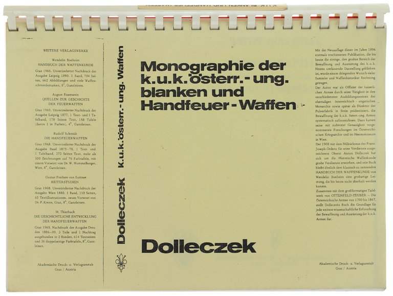 MONOGRAPHIE DER K.U.K.ÖSTERR.-UNG. BLANKEN UND HANDFEUER-WAFFEN (photocopy).