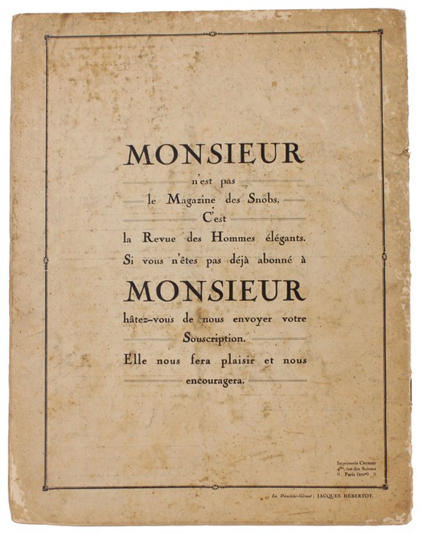 MONSIEUR n. 32 Aout 1922 - 3me Année [français]