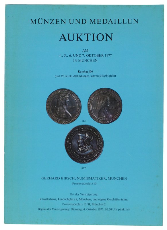 MUNZEN UND MEDAILLEN AUKTION: Munchen, 4, 5, 6, 7 oktober …