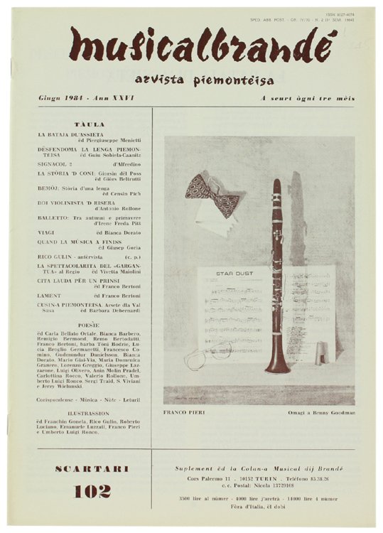 MUSICALBRANDE' Arvista piemonteisa. Giugn 1984 - Ann XXVI. Scartari 102.