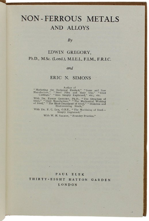 NON-FERROUS METALS AND ALLOYS [First edition]