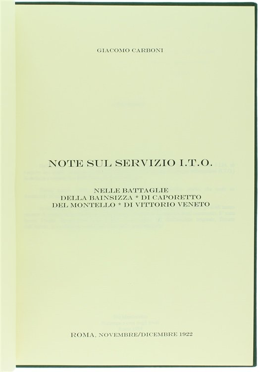 NOTE SUL SERVIZIO I.T.O. NELLE BATTAGLIE DELLA BAINSIZZA - DI …