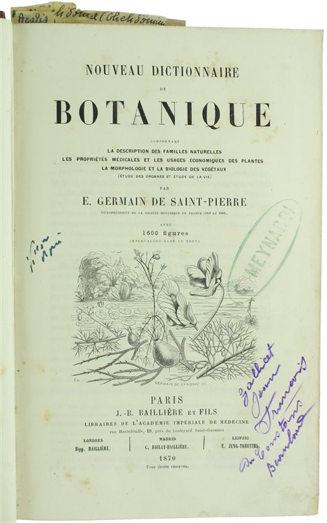 NOUVEAU DICTIONNAIRE DE BOTANIQUE comprenant la description des familles naturelles, …