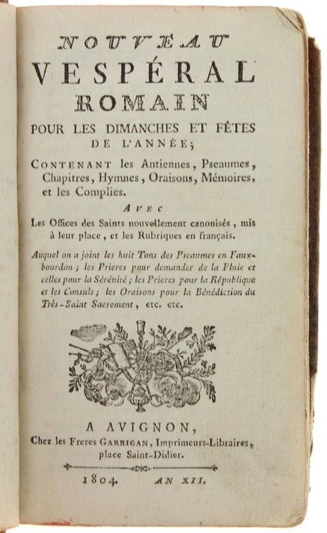 NOUVEAU VESPERAL ROMAIN POUR LES DIMANCHES ET FETES DE L'ANNEE; …