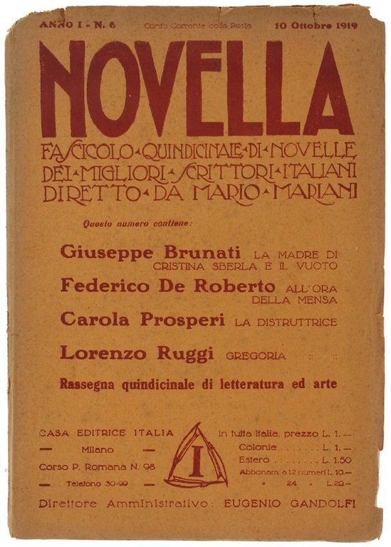 NOVELLA. Fascicolo Quindicinale di Novelle. Anno I - N. 6. …