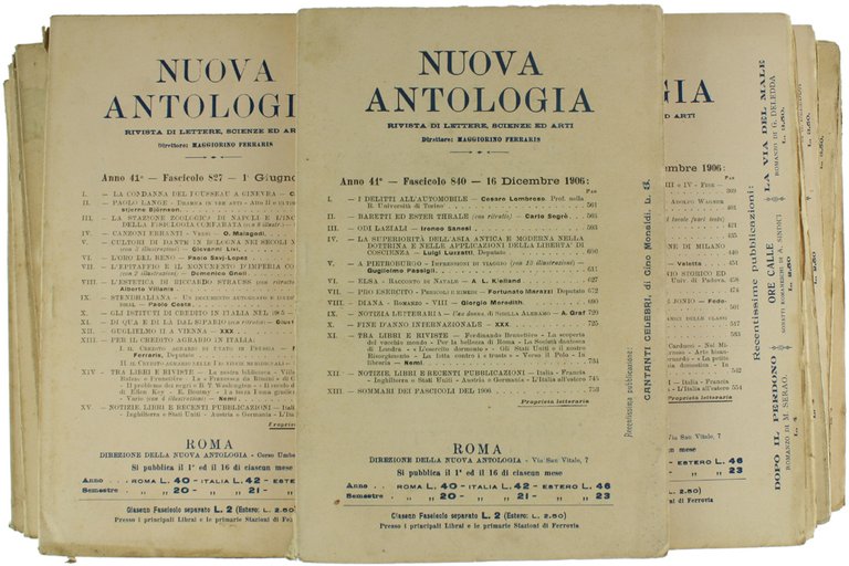 NUOVA ANTOLOGIA di Lettere, Scienze ed Arti. Annata 1906 completa