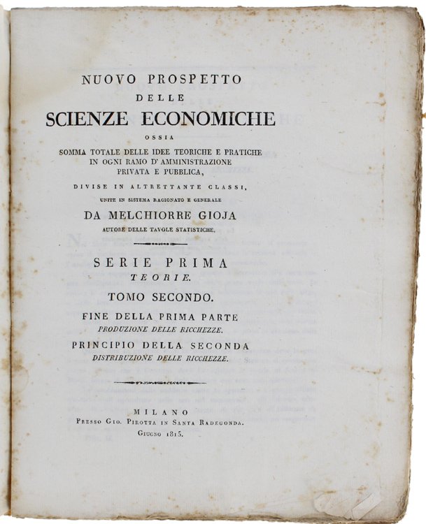 NUOVO PROSPETTO DELLE SCIENZE ECONOMICHE [opera completa in 6 tomi]