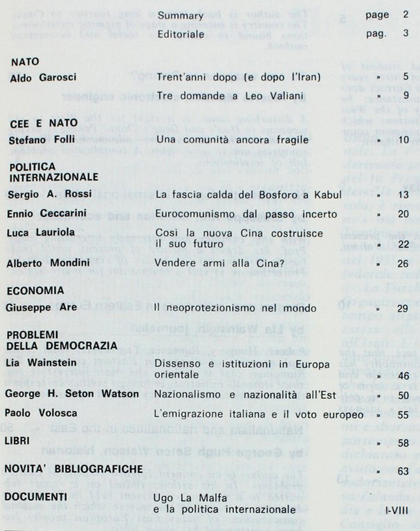 OCCIDENTE. Questioni della democrazia nell'area atlantica. N. 2 - 1979