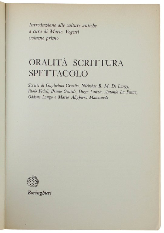 ORALITA' SCRITTURA SPETTACOLO.