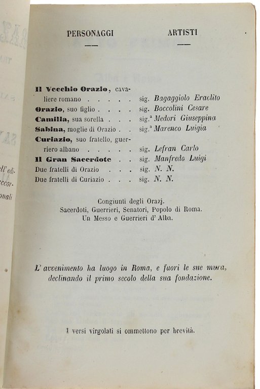 ORAZI E CURIAZI. Tragedia lirica in tre atti da rappresentarsi …
