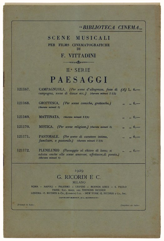 PAESAGGI - MISTICA (Per scene religiose). Per orchestra con Pianoforte …