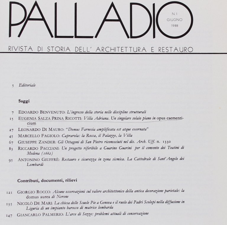 PALLADIO. Rivista di storia dell'architettura. Nuova serie, Anno I - …