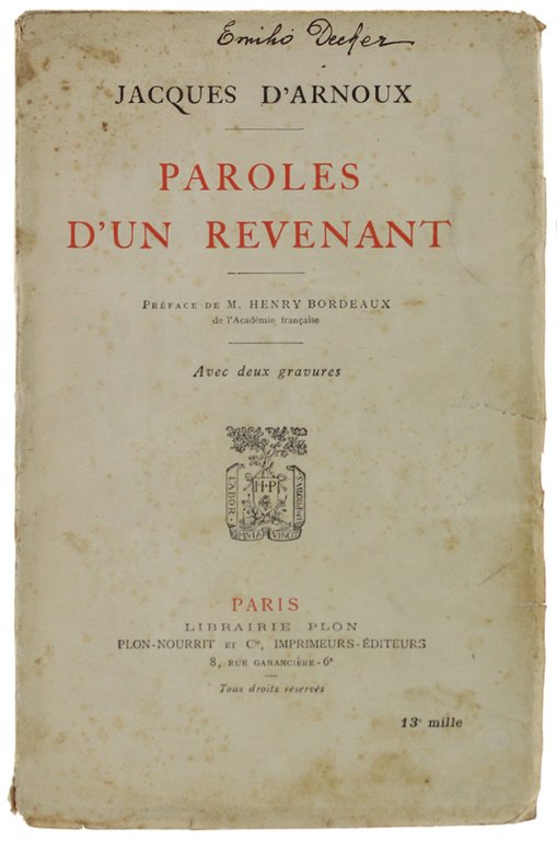 PAROLES D'UN REVENANT. Avec deux gravures.