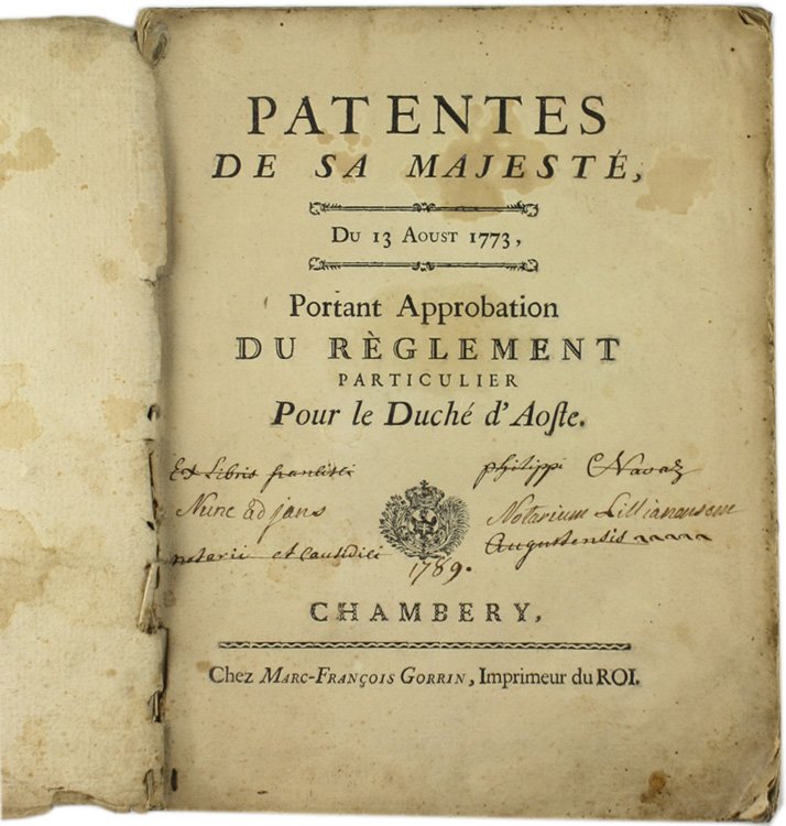 PATENTES DE SA MAJESTE', DU 13 AOUST 1773, Portant Approbation …